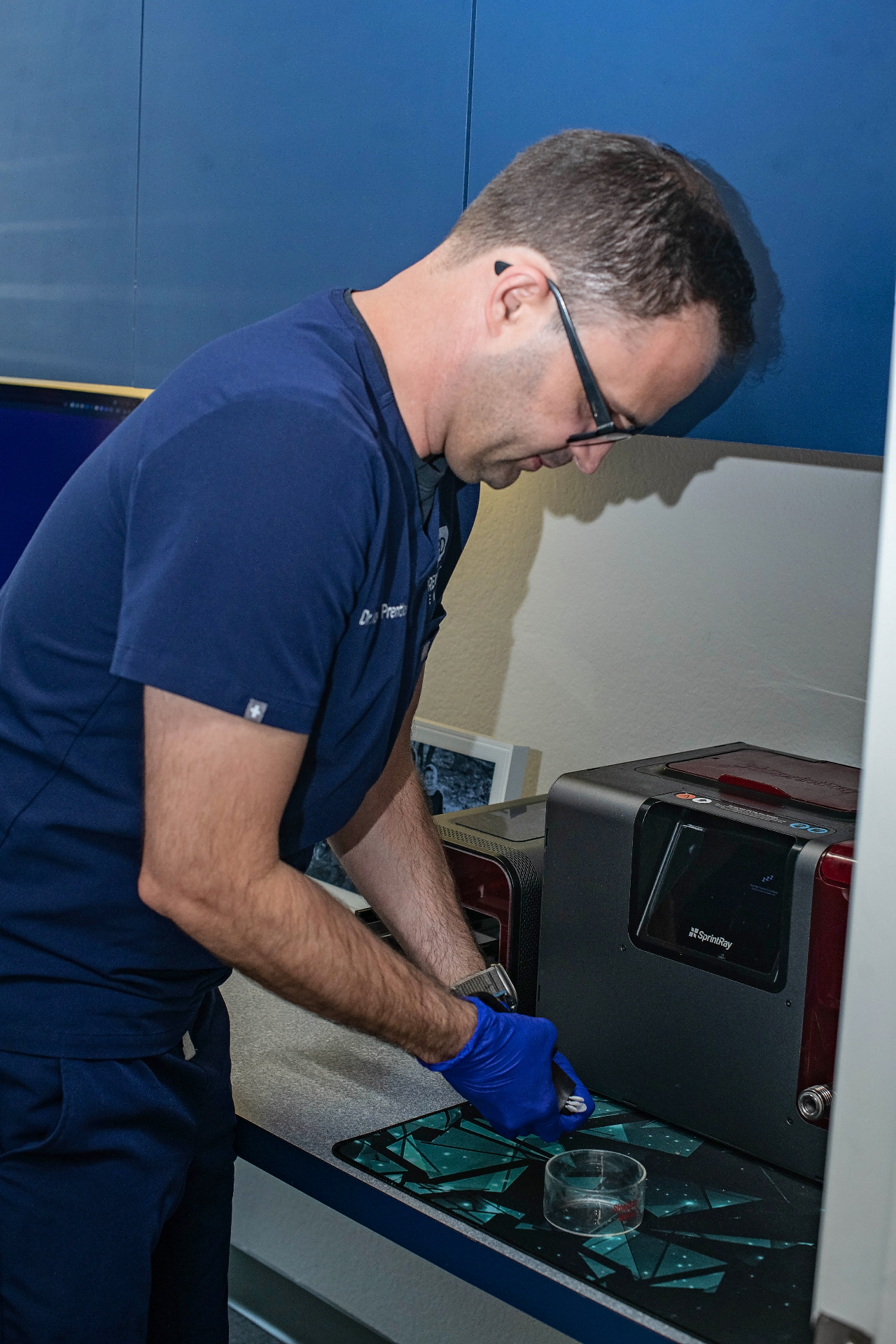 Dr. Prentice designing digital dental restorations with advanced CAD software
